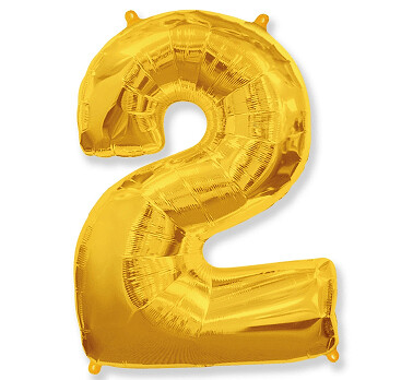 Folijas balons – cipars "2", 86 cm, zelta krāsa