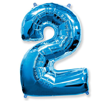 Folijas balons – cipars "2", 86 cm, zila krāsa