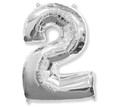 Folijas balons – cipars "2", 86 cm, sudraba krāsa