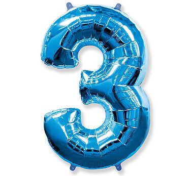 Folijas balons – cipars "3", 86 cm, zila krāsa