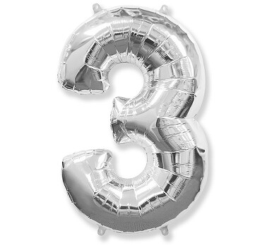 Folijas balons – cipars "3", 86 cm, sudraba krāsa