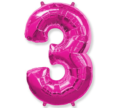 Folijas balons – cipars "3", 86 cm, rozā krāsa