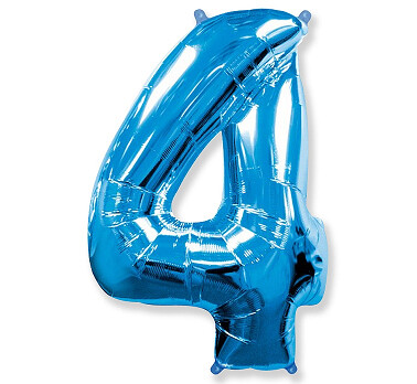 Folijas balons – cipars "4", 86 cm, zila krāsa