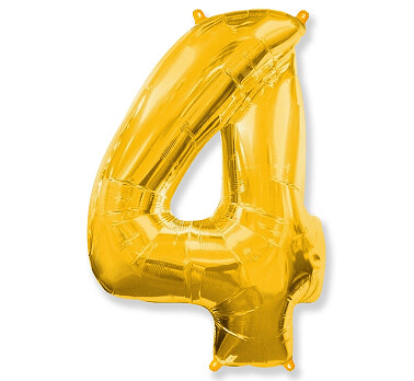 Folijas balons – cipars "4", 86 cm, zelta krāsa