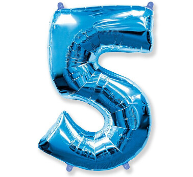 Folijas balons – cipars "5", 86 cm, zila krāsa