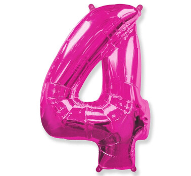 Folijas balons – cipars "4", 86 cm, rozā krāsa