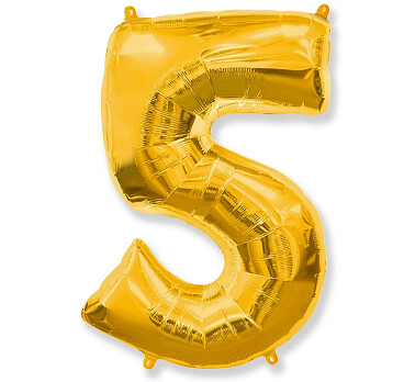 Folijas balons – cipars "5", 86 cm, zelta krāsa