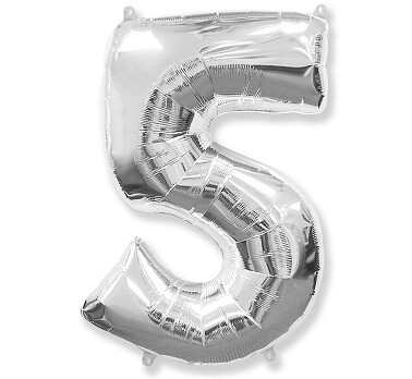 Folijas balons – cipars "5", 86 cm, sudraba krāsa