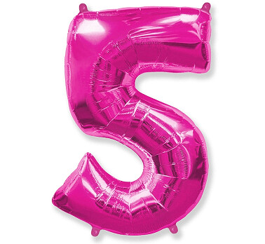 Folijas balons – cipars "5", 86 cm, rozā krāsa