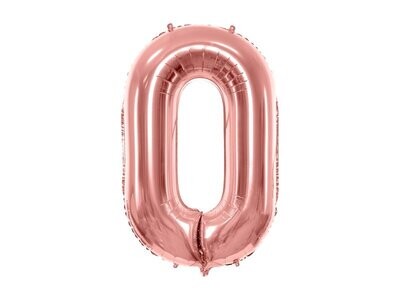 Folijas balons – cipars "0", 86 cm, rozā zelta krāsa