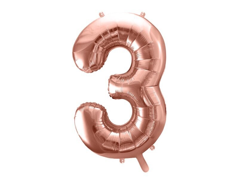 Folijas balons – cipars "3", 86 cm, rozā zelta krāsa