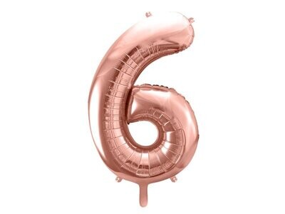 Folijas balons – cipars "6", 86 cm, rozā zelta krāsa