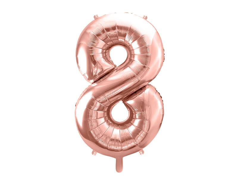 Folijas balons – cipars "8", 86 cm, rozā zelta krāsa
