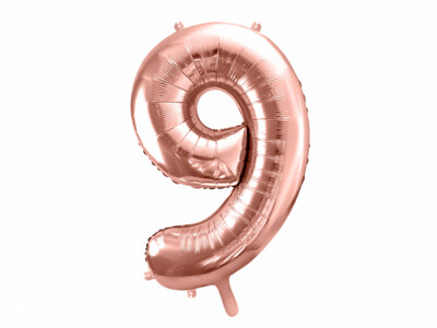 Folijas balons – cipars "9", 86 cm, rozā zelta krāsa