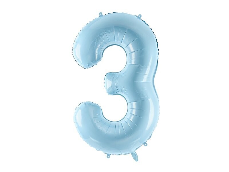 Folijas balons – cipars "3", 86 cm, gaiši zila krāsa