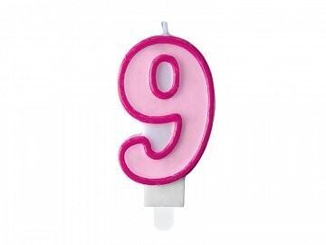 Svece - cipars "9", 7 cm, rozā krāsa