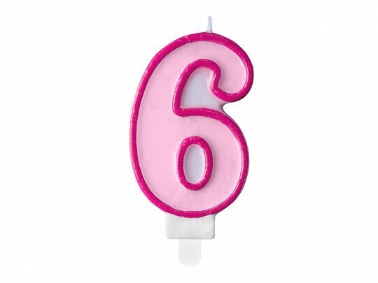 Svece - cipars "6", 7 cm, rozā krāsa