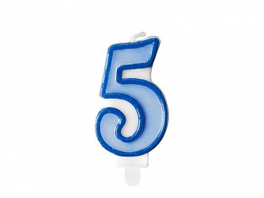 Svece - cipars "5", 7 cm, zila krāsa