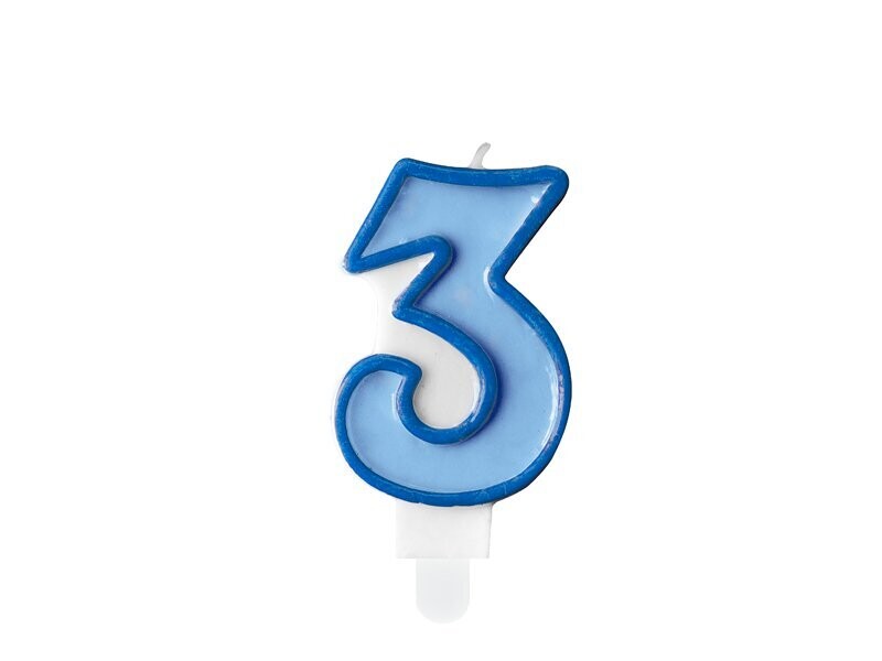 Svece -  cipars "3", 7 cm, zila krāsa