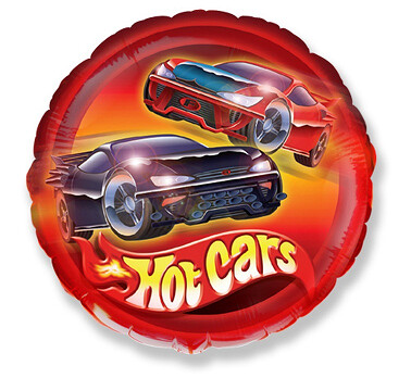 Folijas balons "Hot cars", apaļš, 46 cm
