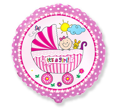 Folijas balons "It's a girl! ratiņi", apaļš, 46 cm, rozā krāsa