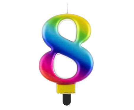 Svece - cipars "8", 8 cm, varavīksnes krāsa