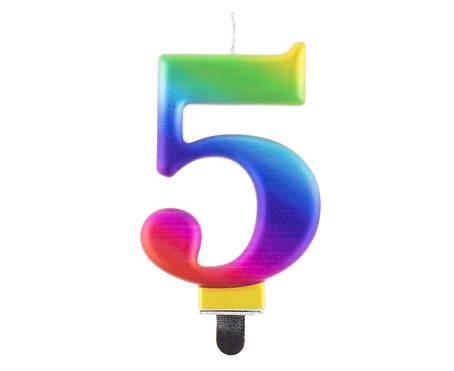 Svece - cipars "5", 8 cm, varavīksnes krāsa