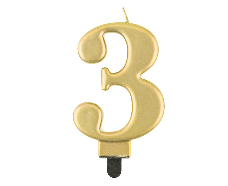 Svece - cipars "3", 8 cm, zelta krāsa