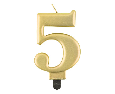 Svece - cipars "5", 8 cm, zelta krāsa