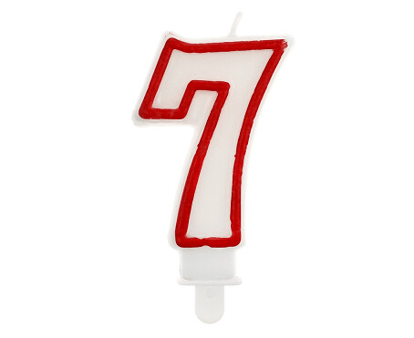 Svece - cipars "7", 5,5 cm, balta ar sarkanu maliņu