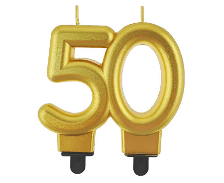 Svece - skaitlis "50", 8 cm, metāliska zelta krāsa