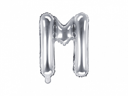 Folijas balons – burts "M", 35 cm, sudraba krāsa
