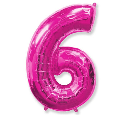 Folijas balons – cipars "6", 86 cm, rozā krāsa