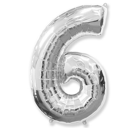 Folijas balons – cipars "6", 86 cm, sudraba krāsa