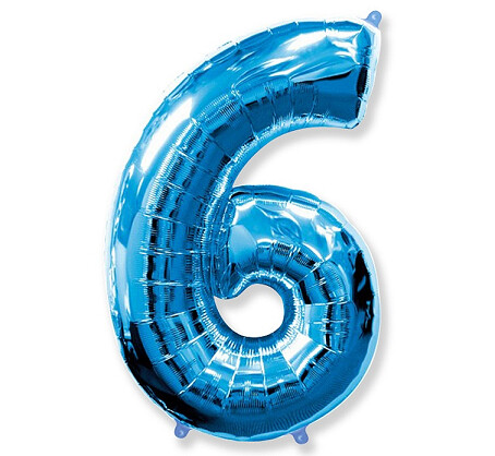 Folijas balons – cipars "6", 86 cm, zila krāsa