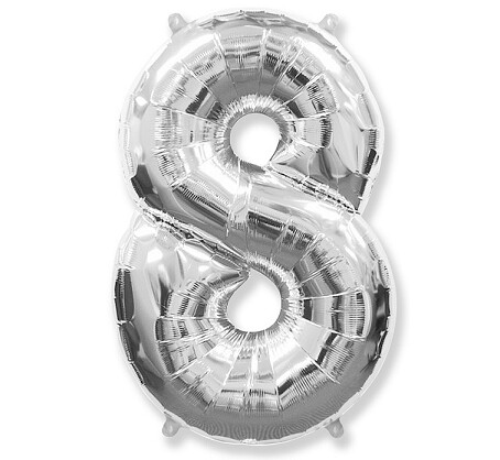 Folijas balons – cipars "8", 86 cm, sudraba krāsa