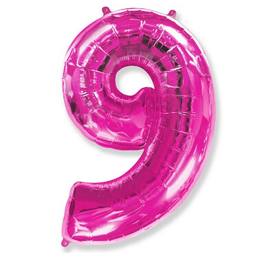 Folijas balons – cipars "9", 86 cm, rozā krāsa