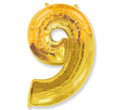 Folijas balons – cipars "9", 86 cm, zelta krāsa