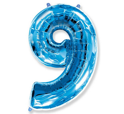 Folijas balons – cipars "9", 86 cm, zila krāsa