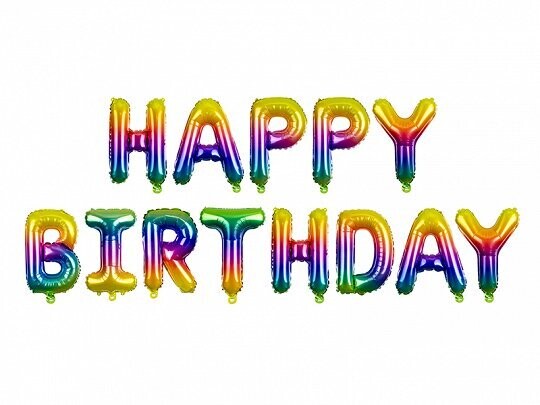 Folija uzraksts "HAPPY BIRTHDAY", 340x35 cm, krāsains