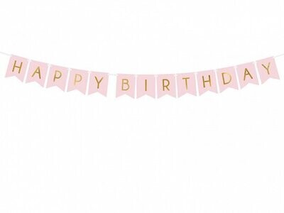 Karodziņi "HAPPY BIRTHDAY", 15x175 cm, gaiši rozā krāsa