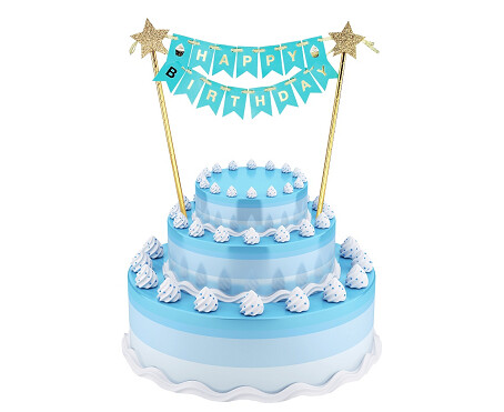 Tortes toperis ar uzrakstu "Happy Birthday", zila krāsa