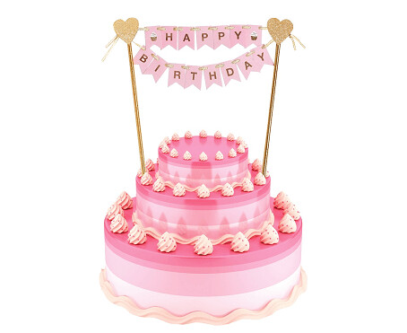 Tortes toperis ar uzrakstu "Happy Birthday", rozā krāsa