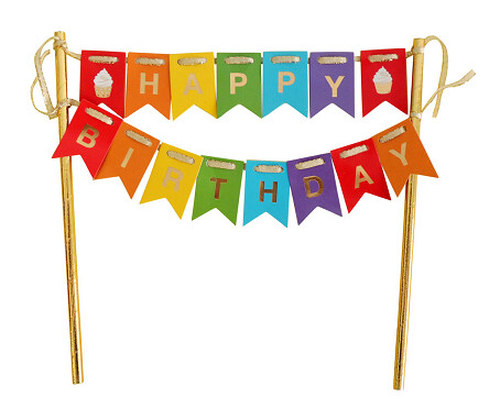 Tortes toperis ar uzrakstu "Happy Birthday".