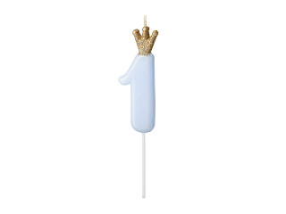 Svece-cipars "1", 9,5 cm, maigi zila