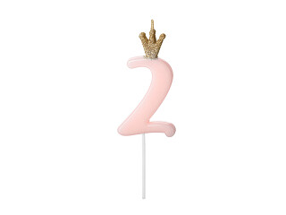 Svece-cipars "2", 9,5 cm, maigi rozā