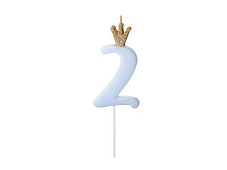 Svece-cipars "2", 9,5 cm, maigi zila