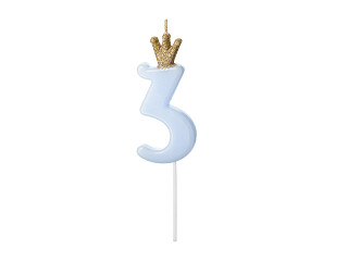 Svece-cipars "3", 9,5 cm, maigi zila