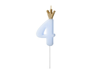 Svece-cipars "4", 9,5 cm, maigi zila