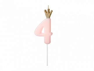 Svece-cipars "4", 9,5 cm, maigi rozā